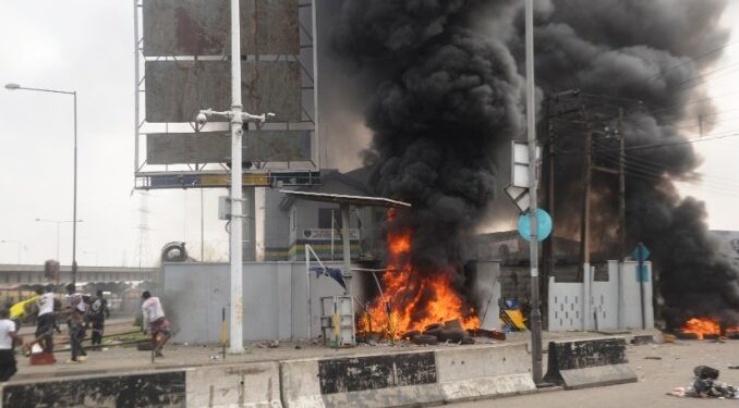 #EndSARS Protesters Burn Down Another Police Station In Lagos
