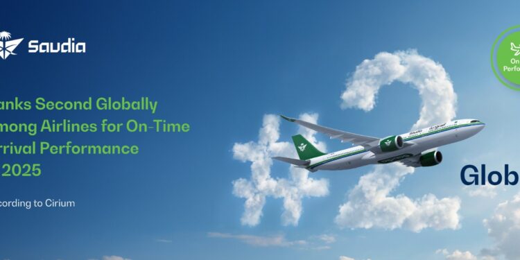 Saudia Ranks Second Globally in On-Time Arrival Performance for 2025